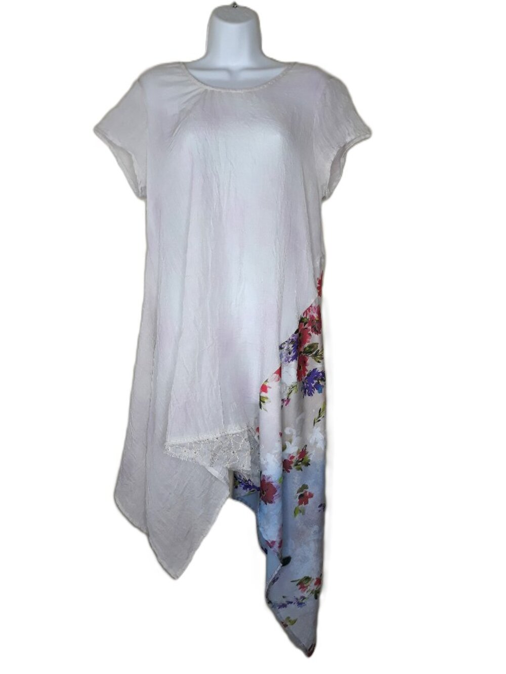 Aratta Boho Floral Lace Tunic Asymmetrical Cotton Voile Medium Festival